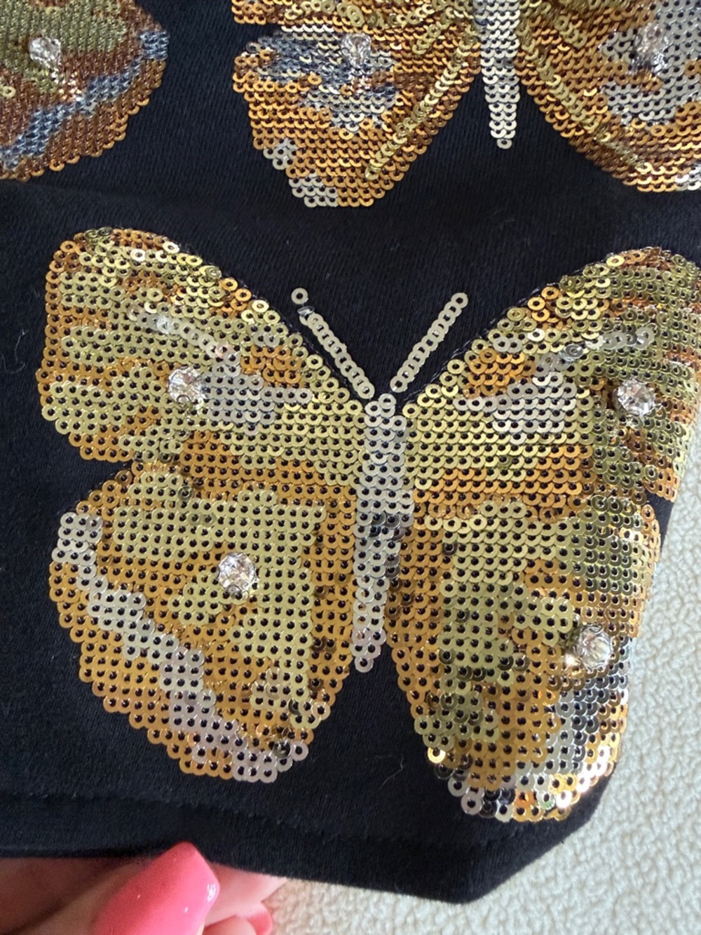 QUEEN OF SPARKLES Black High-Waist Sequin Butterfly Shorts - Picture 10 of 10